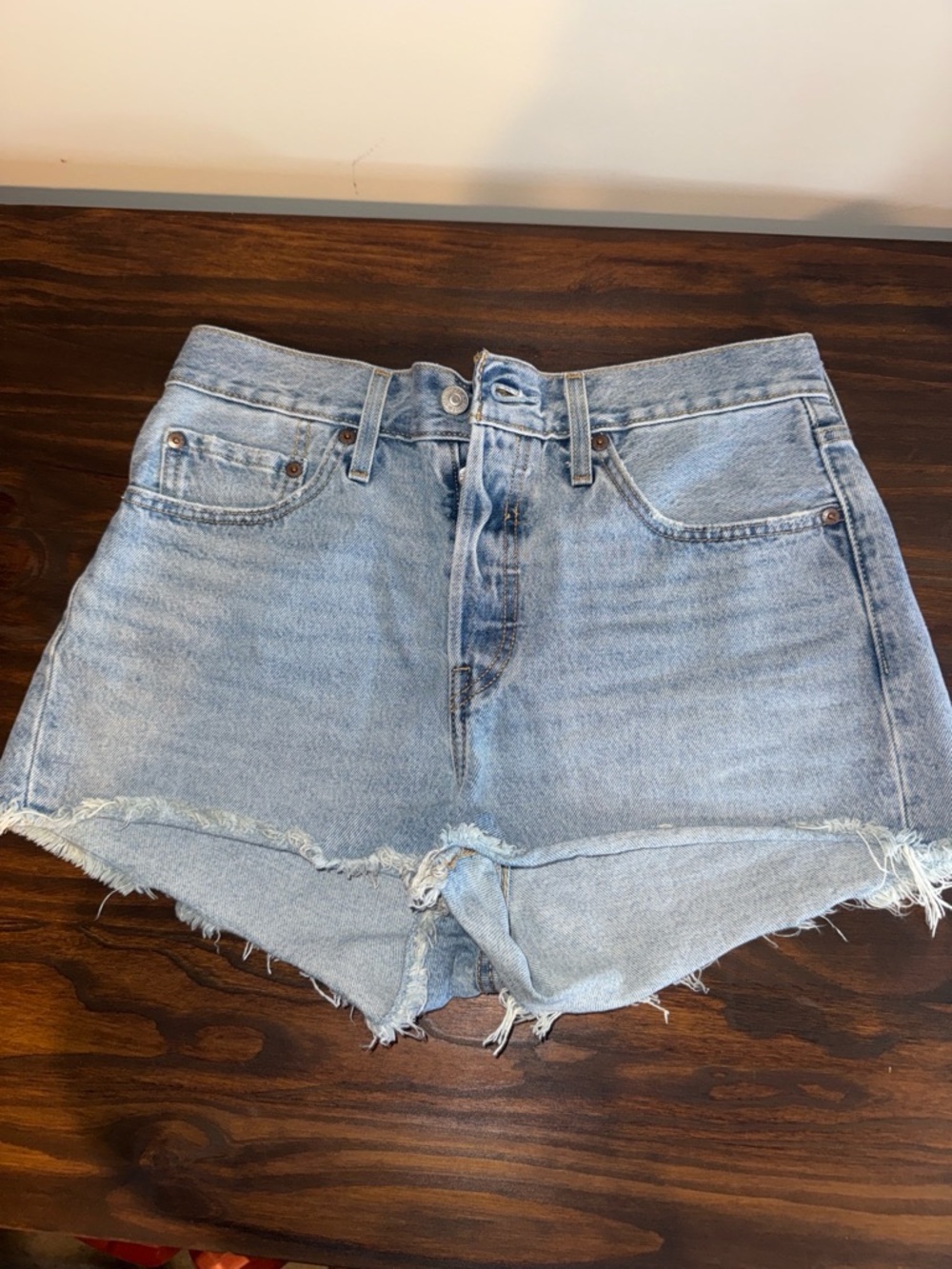 Levi's Light Blue Frayed Hem Denim Shorts